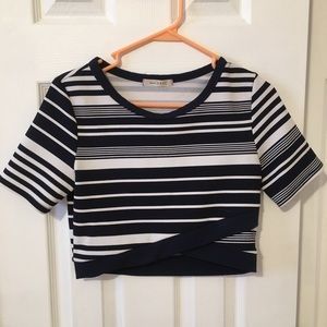 navy striped crop top